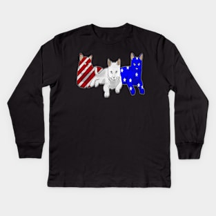 Cat Red White Blue American Flag 4th Of July Gift Kids Long Sleeve T-Shirt